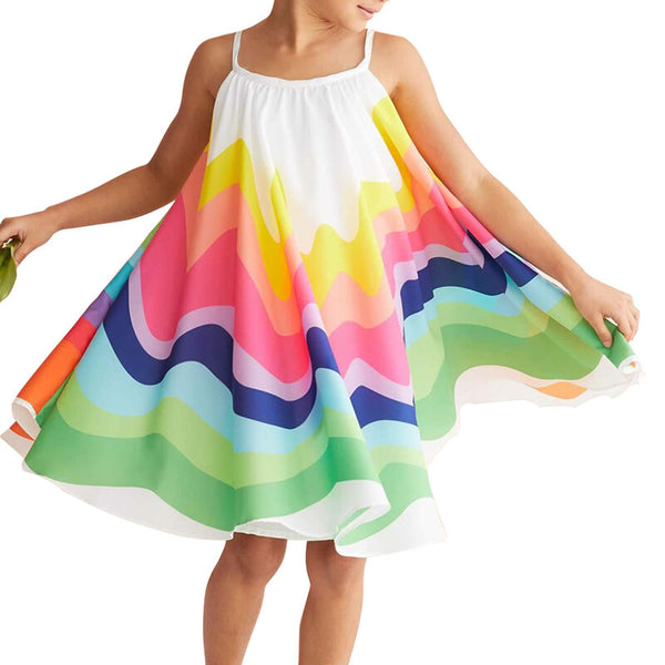 Girls Summer Rainbow Printed Sleeveless Casual Dress - Multicolor 4-5 Y