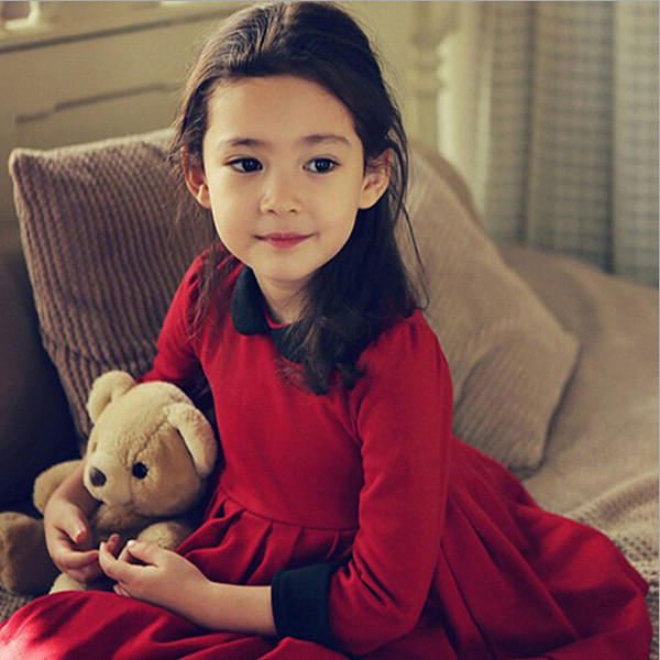 Girls Classic Style Long Sleeve Thick Winter Dress Kids Clothing - Black 130