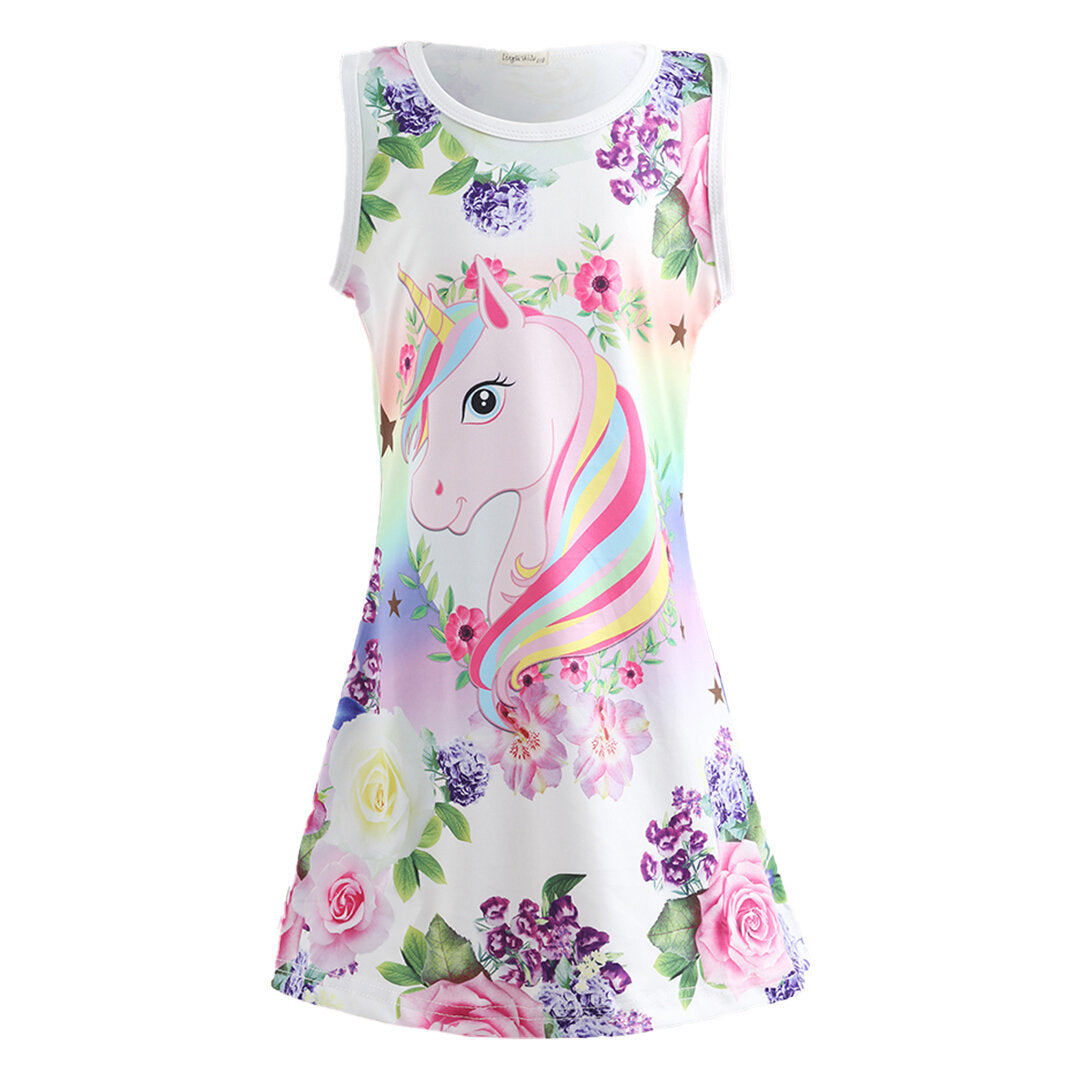 Unicorn Flora Print Sleeveless Girls Dress - Light Purple 10-11 Y