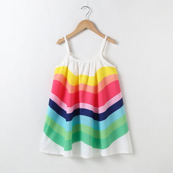 Girls Summer Rainbow Printed Sleeveless Casual Dress - Multicolor 4-5 Y