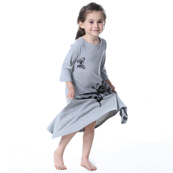 Kid Girls Butterfly Printed Long Sleeve Dress - Pink 110