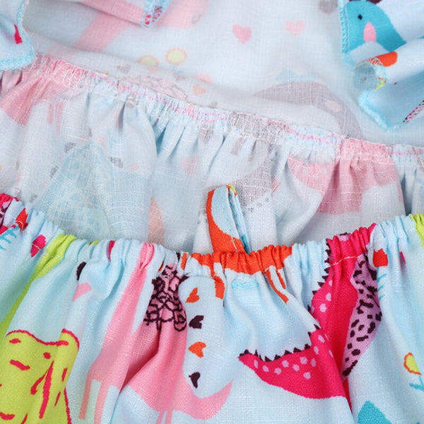 Summer Clothing Cartoon Dinosaur Printed Cotton Sleeveless Girls Dress - White 4-5 Y