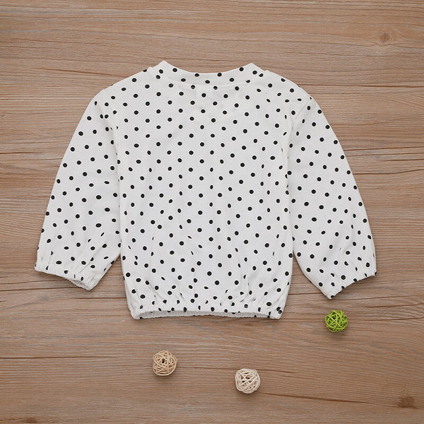 Girls Sets Polka Dot Long Sleeve Tops With Short Pants Kids Suit - White 5