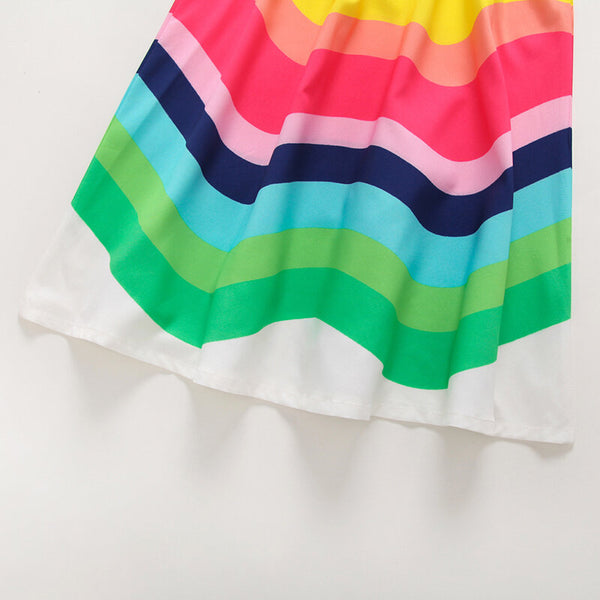 Girls Summer Rainbow Printed Sleeveless Casual Dress - Multicolor 4-5 Y