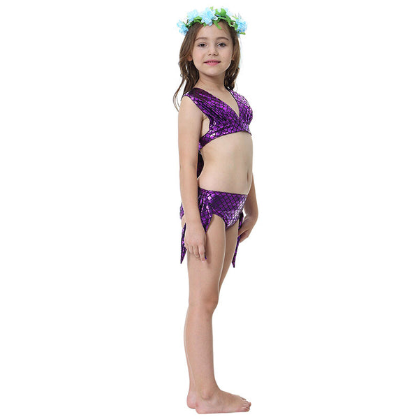 Kids Mermaid Tail Three-Piece Set Girls Swimwear Lace-up Bikini