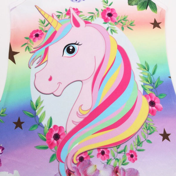 Unicorn Flora Print Sleeveless Girls Dress - Light Purple 10-11 Y