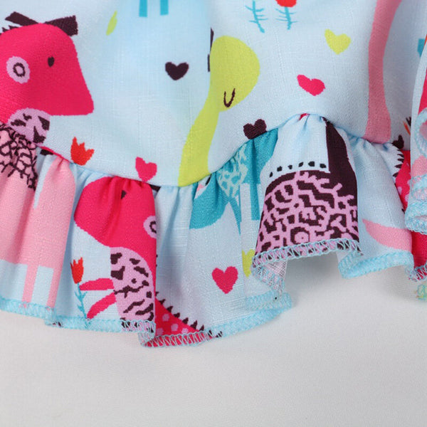 Summer Clothing Cartoon Dinosaur Printed Cotton Sleeveless Girls Dress - White 4-5 Y