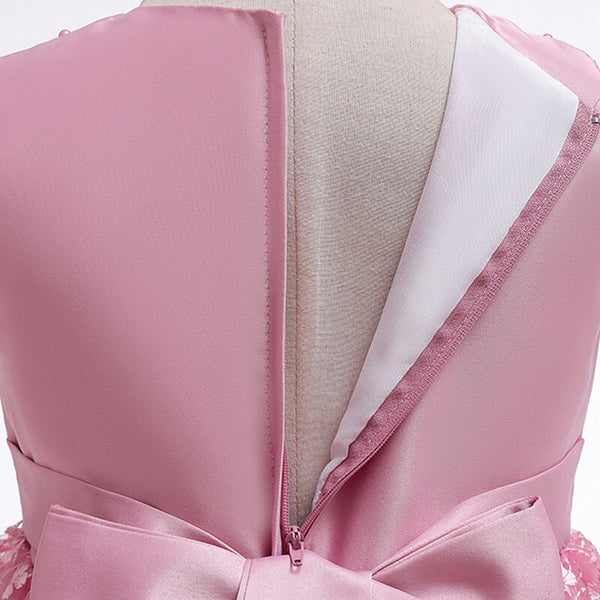 Girls Embroidery Mesh Sleeveless Bowknot Irregular Hem Party Dress - White 1-2 Y