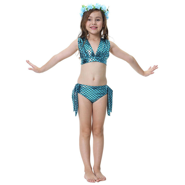 Kids Mermaid Tail Three-Piece Set Girls Swimwear Lace-up Bikini