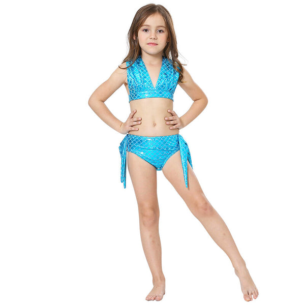 Kids Mermaid Tail Three-Piece Set Girls Swimwear Lace-up Bikini