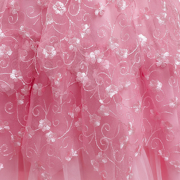 Girls Embroidery Mesh Sleeveless Bowknot Irregular Hem Party Dress - White 1-2 Y