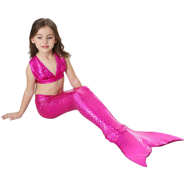 Kids Mermaid Tail Three-Piece Set Girls Swimwear Lace-up Bikini
