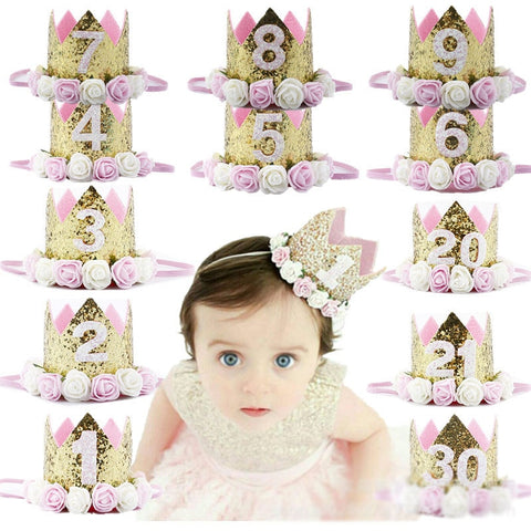 1PC Girl Boy Silver 2 Year Birthday Crown Party Hats Kids Princess Crown Headband Baby Toys 1st Birthday Decor Party Supply