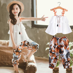 Fashion 6 Summer Set 7 Girl's Clothes 8 Children's Wear 10 Year Old Child Chiffon Sling Two Piece Suit Teenage Girls Clothing