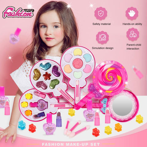 Safe Princess Girls Makeup Kids Cosmetics Make up Set Washable Beauty Makeup Box Baby Gift Toys for Girls Birthday Pretend Play