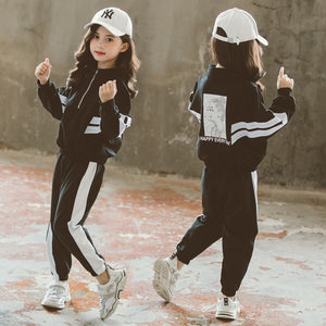Hot ! Teenage Kids Girls Clothing Set Spring 2020 New Girl's Sweatshirt Set Casual Sports Two-piece Set 4 6 8 10 12 Year Old