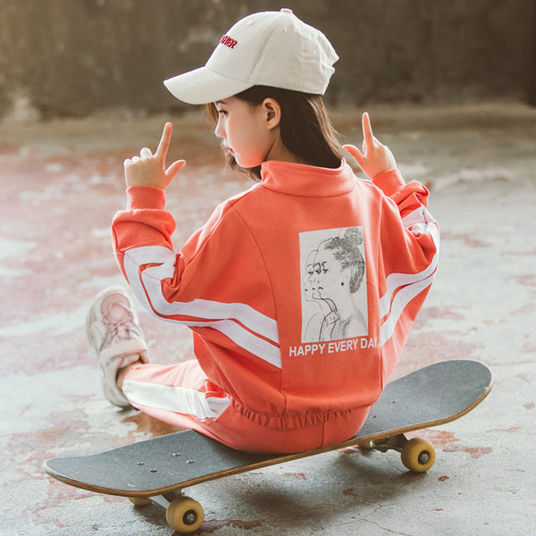 Hot ! Teenage Kids Girls Clothing Set Spring 2020 New Girl's Sweatshirt Set Casual Sports Two-piece Set 4 6 8 10 12 Year Old