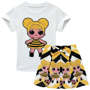 Fashion L.O.L  Dress for Girls Children's Clothes Kids Dresses Baby Girls Costume Summer Unicorn T-Shirt + Skirt Set +bag