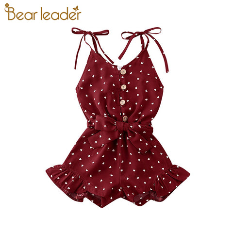 Bear Leader Children's Sets New Summer Girl's Clothing Outfits Heart-shaped Printed Suspender Tight Jumpsuits Kids Costumes 2 6Y